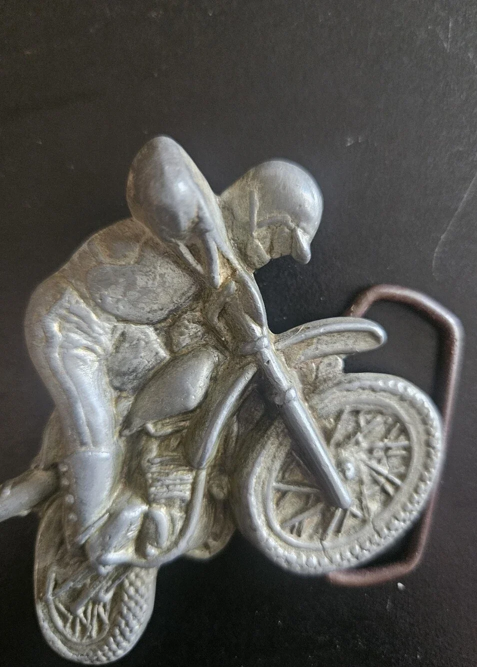 Vintage Silver Motorcycle Rider Belt Buckle - Unbranded